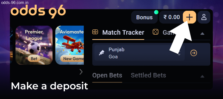 Depositing funds for Odds96 gaming