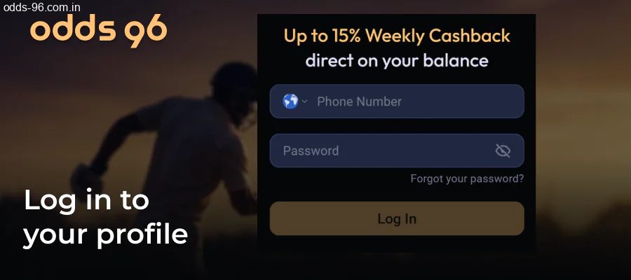 Signing in for Odds96 withdrawal