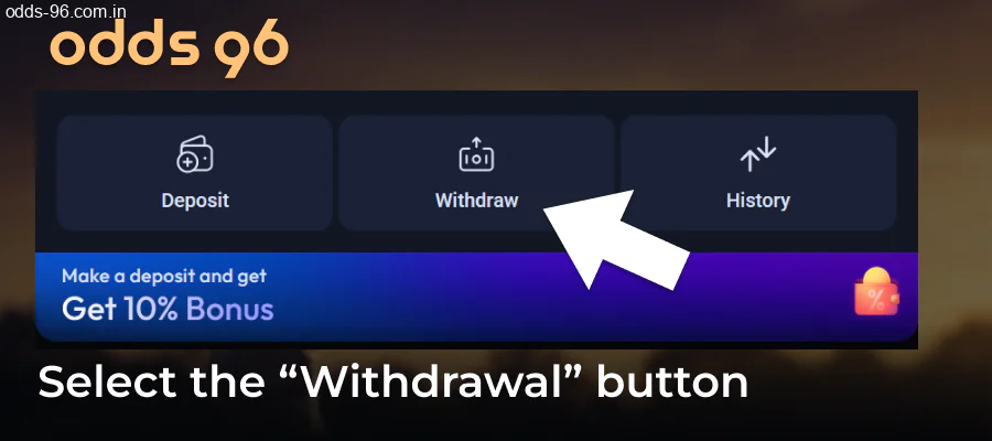 Choosing withdrawal method at Odds96