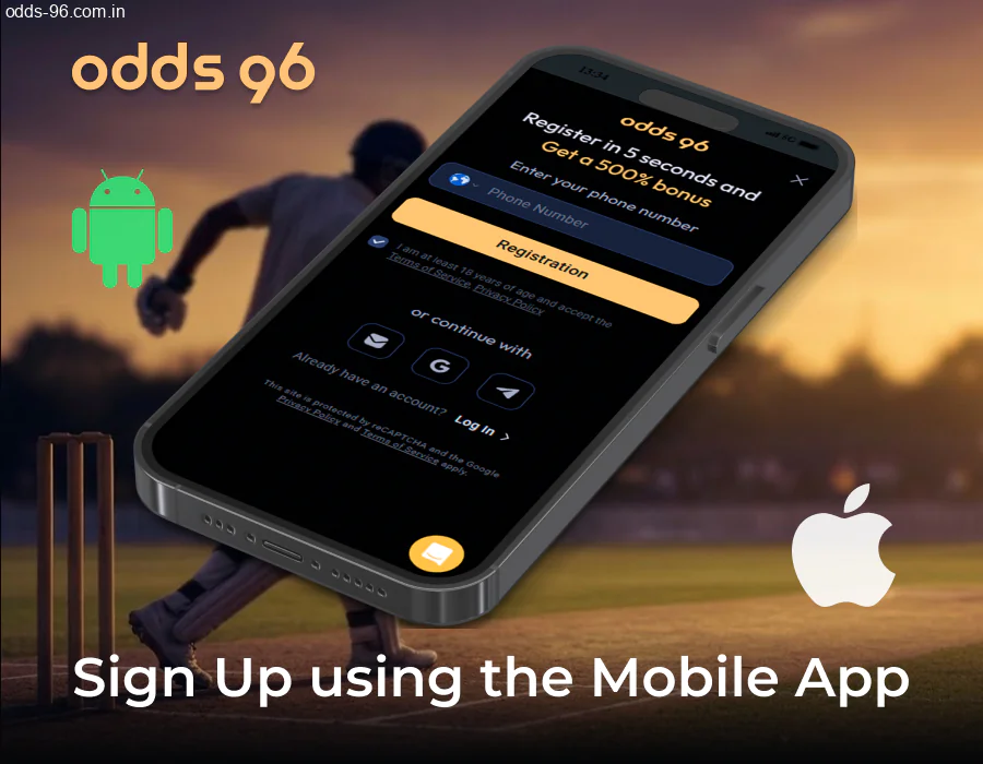Mobile app registration process at Odds96 India