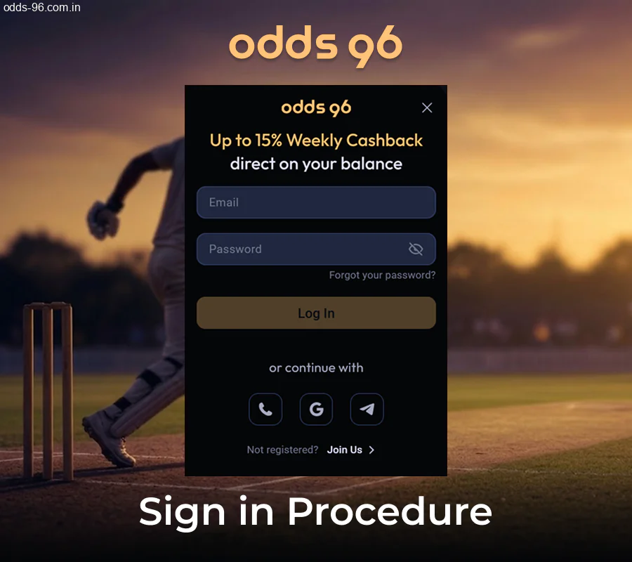 Accessing Odds96 account via secure sign in
