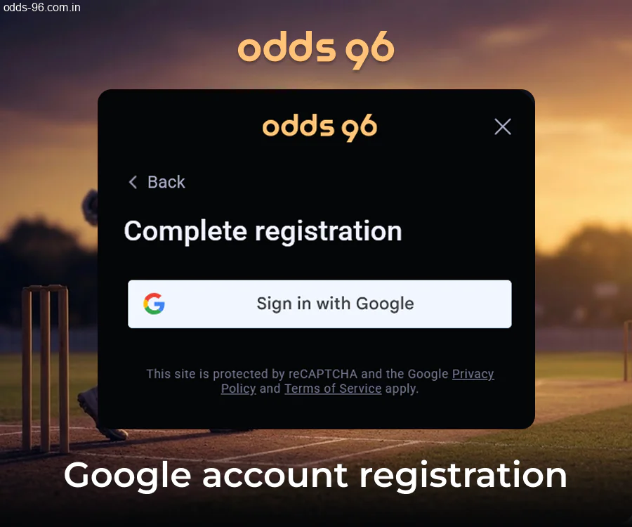 One click Odds96 sign up via Gmail