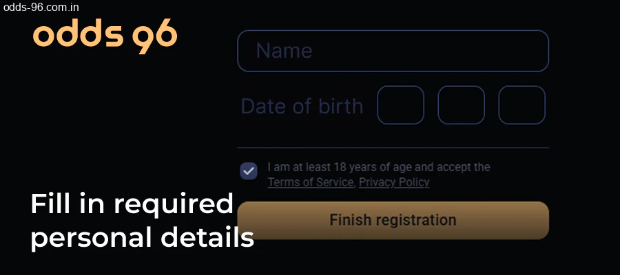 Filling personal details on Odds96
