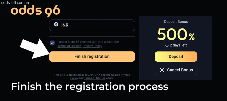 Completing Odds96 registration process