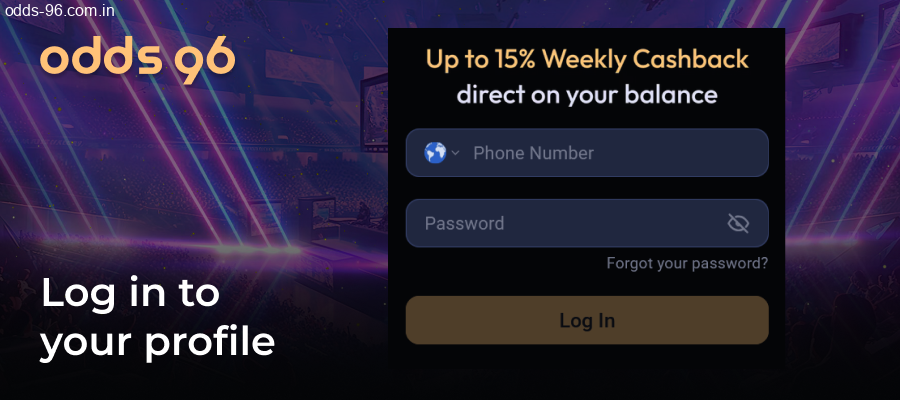 Logging into Odds96 player account