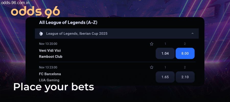 Placing eSports bets on Odds96 site